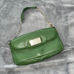 DKNY green clutch with gold hardware